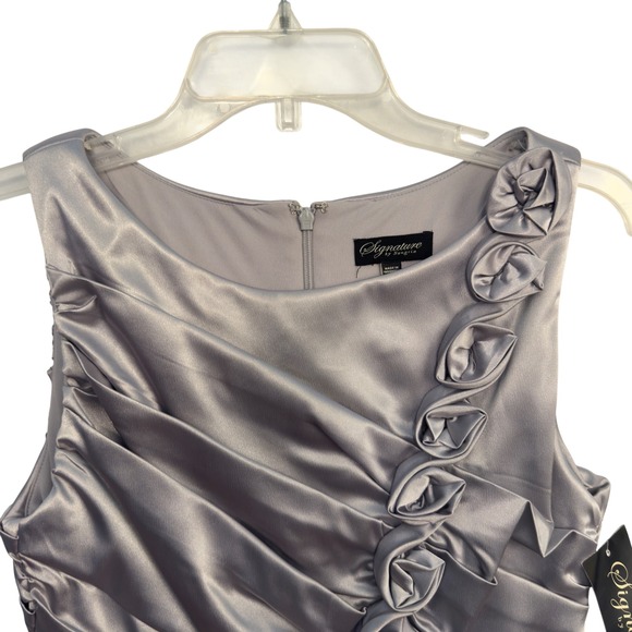 Signature by Sangria Dresses & Skirts - NWT Signature by Sangria Silver Sleeveless Ruched Rosette Sheath Dress - Size  6